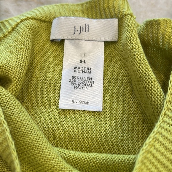 J. Jill | Linen Blend Tasseled Poncho Sweater‎ | Citron Chartreuse | One Size - Picture 10 of 12